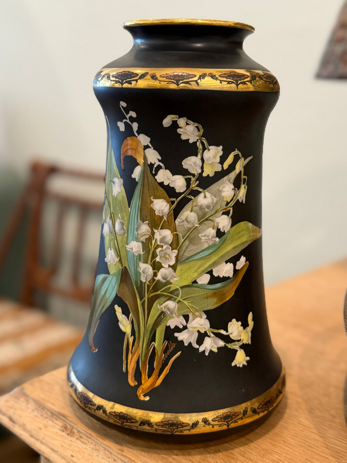 Vintage Egyptian Hand Painted Lily of the Valley Vase