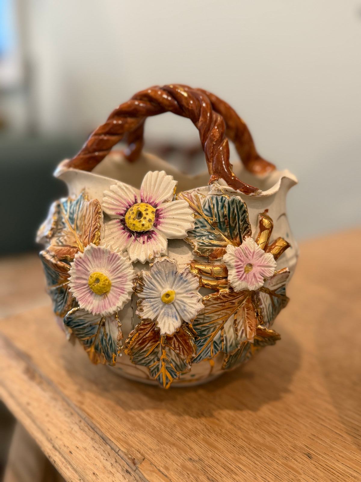Antique Staffordshiire Flower Basket